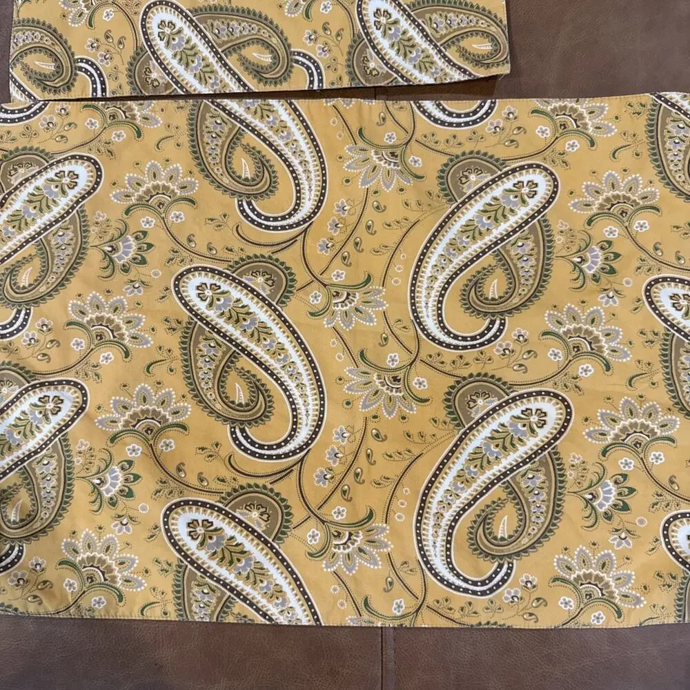 Pottery Barn Mustard Yellow Ivory Floral Paisley Linen Blend Placemats-Set of 4